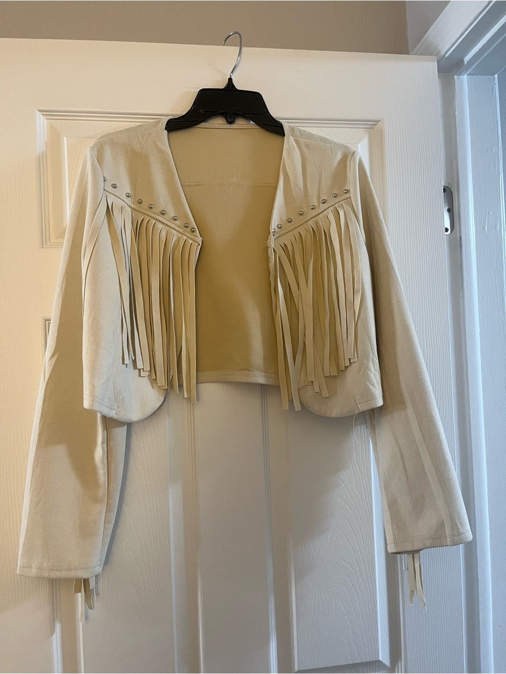 Women’s Cream Fringe Faux Suede lightweight studded Jacket